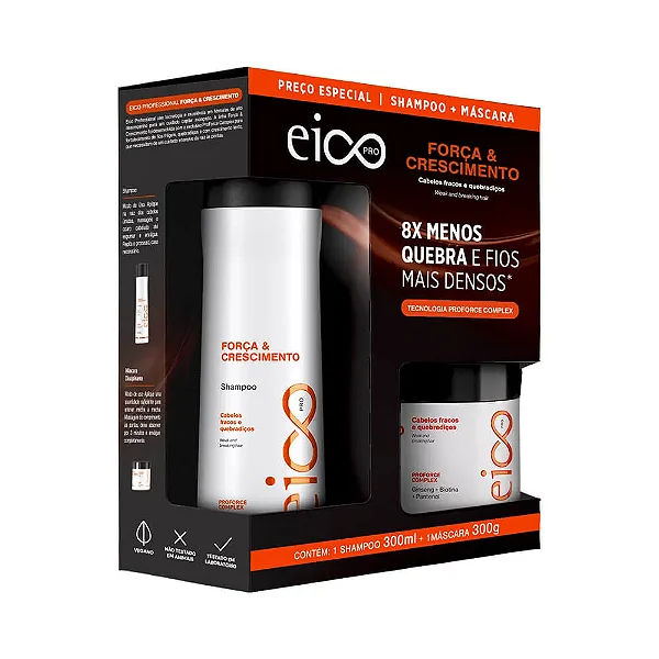 Kit Eico Pró Shampoo 300ML + Creme De Tratamento 300G Força & Crescimento