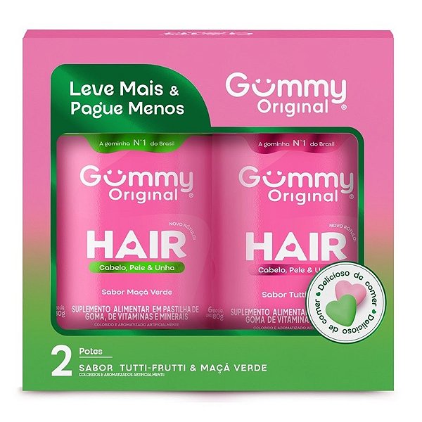 Suplemento Gummy Hair Tutti Frutti + Maçã Verde 180G