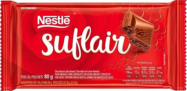 Barra De Chocolate Nestlé Suflair Ao Leite 80G