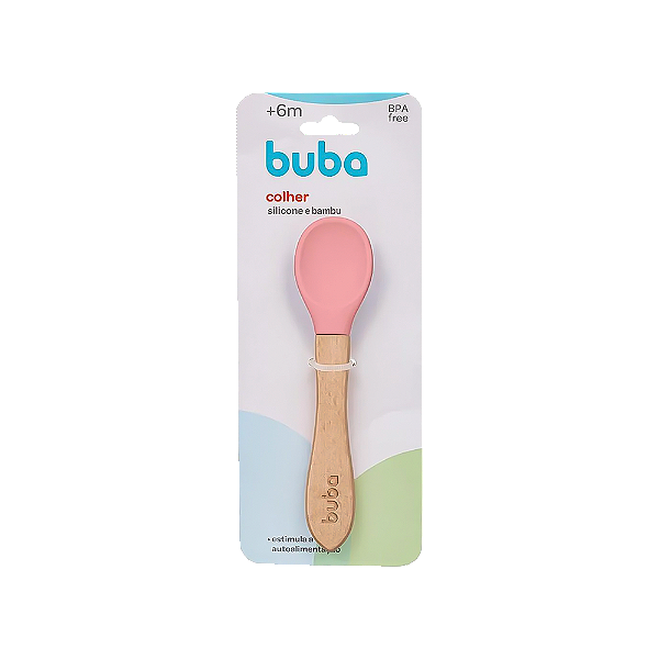 Colher Buba Silicone E Bambu Rosa