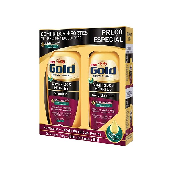 Kit Shampoo Niely Gold Comprimidos + Fortes 300ml e Condicionador 200ml