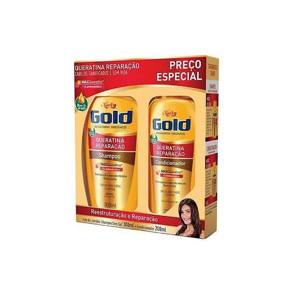 Kit Shampoo Niely Gold Queratina Reparação 300ml e Condicioandor 200ml