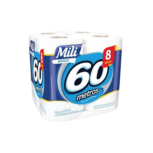 Papel Higiênico Mili Bianco Folha Simples 8x60m