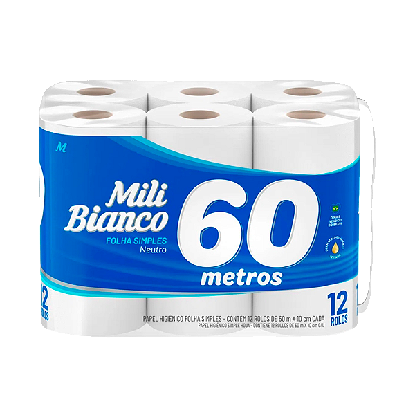Papel Higiênico Mili Bianco Folha Simples 12x60m Leve 12 Pague 11