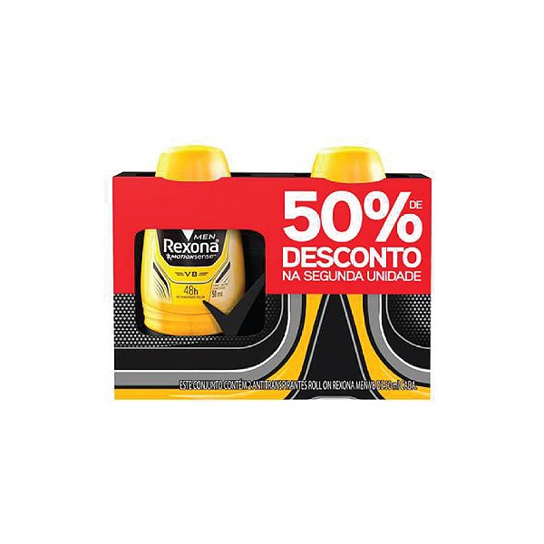 Desodorante Roll-On Rexona Men V8 C/2 50%Desconto 50ml
