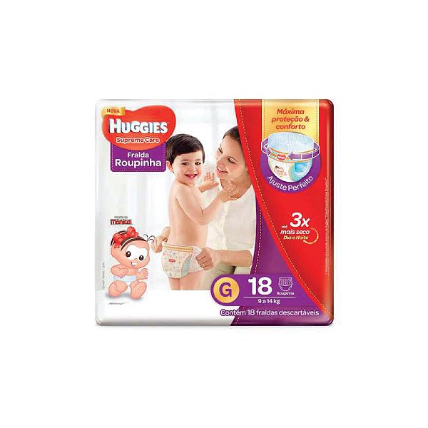 Fralda Descartável Huggies Turma da Mônica Supreme Care Roupinha Jumbo G C/18