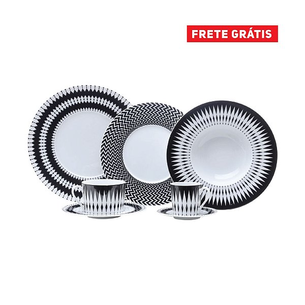 Aparelho De Jantar Rojemac C/42 Peças Wolff Alchime Noire Branco