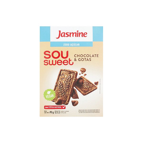 Biscoito Jasmine Sou Sweet Chocolate e Gotas Zero Açúcar 90g