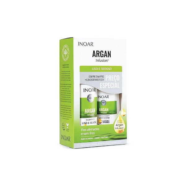 Kit Shampoo Inoar Argan Infusion Liso e Sedoso 500ml e Condicionador 250ml