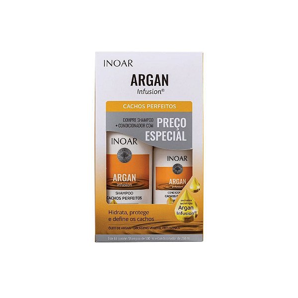 Kit Shampoo Inoar Argan Infusion Cachos Perfeitos 500ml e Condicionador 250ml