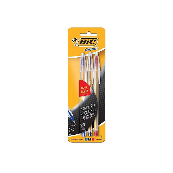 Caneta Bic Cristal 0.8 Azul/Vermelho/Preto