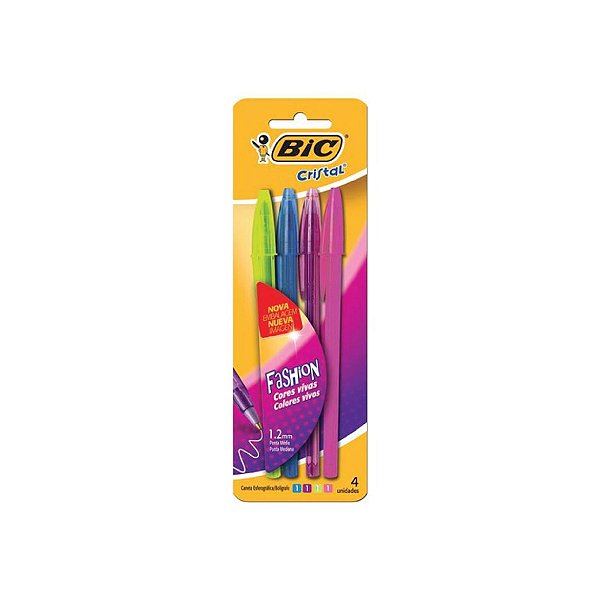 Caneta Bic 1.2 Fashion Azul/Roxo/Verde/Rosa