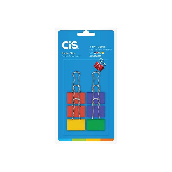 Clips Cis C/ Prendedor de Papel Colorido 32mm C/ 6 Unid.