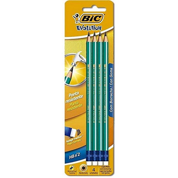 Lápis Preto Bic Hb/2 Evolution C/ Borracha C/4 Unid.