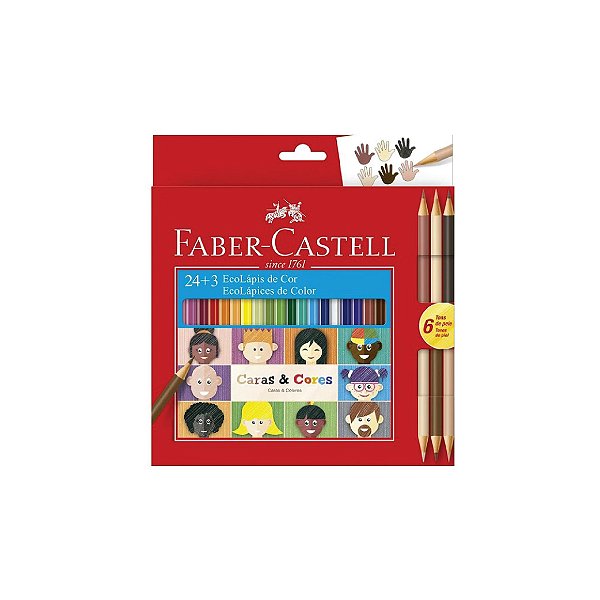 Lápis de Cor Faber Castell C/24 Cores + 3 Lápis Caras e Cores Tons de Pele