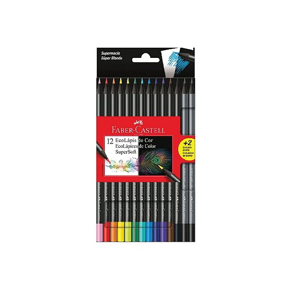 Lápis de Cor Faber Castell Cores Supersoft C/12 + 2 Ecolápis