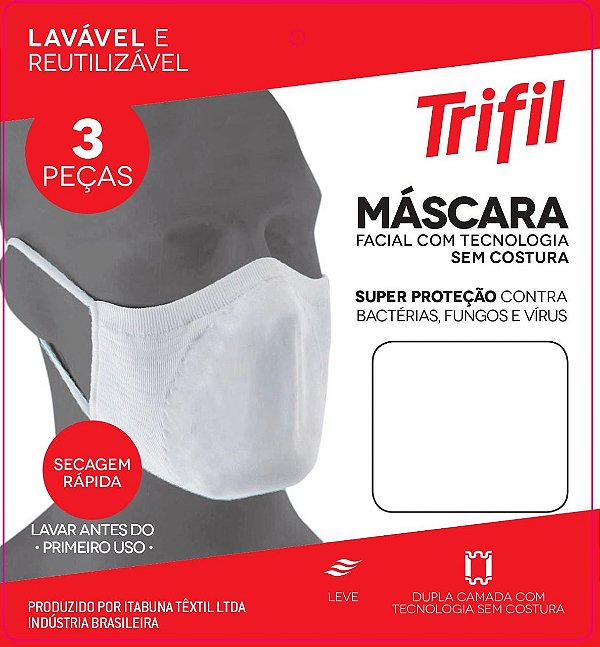 Kit 03 Máscara Facial Triffil Sem Costura 03 Branca