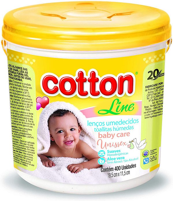 Lenços ?Umedecidos Cotton Amarelo 400 unidades