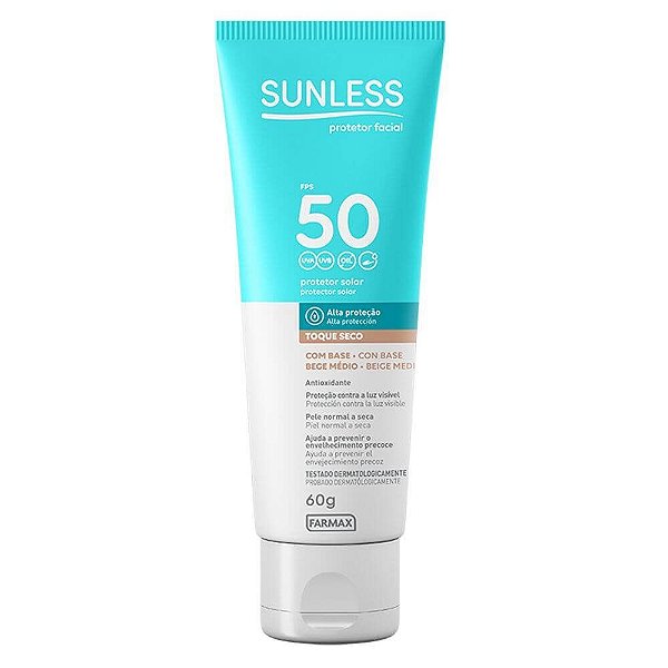 Protetor Solar Facial Sunless Bege Médio FPS50 60g
