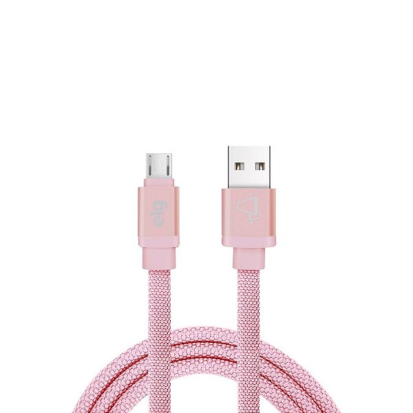 Cabo Micro USB ELG Em Tecidos Canvas Reforçado 1M Rosa