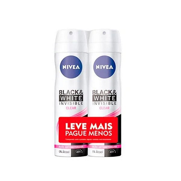 Desodorante Aerosol Nivea Black & White Invisible Clear 150ml C/2 Unidades
