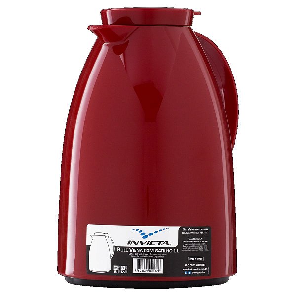 Bule Térmico Invicta Viena Com Gatilho Vermelho Velvet 1L