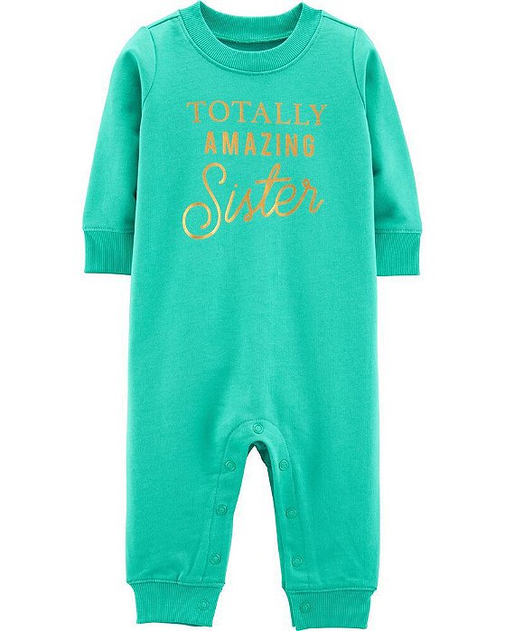 Macacão Carters de Moletom Verde e Estampa Dourada Sem Pezinho com Botão Importado - Loja Kids Baby Brasil
