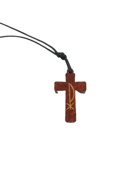 Cordão com Crucifixo Madeira