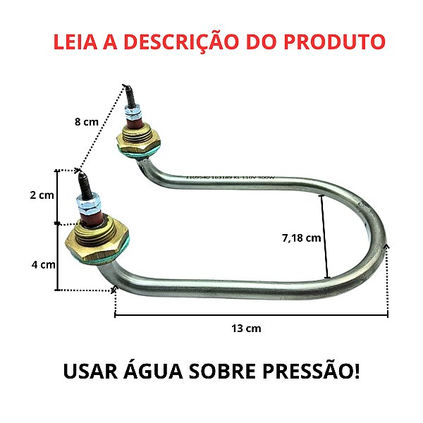 Resistência Tipo U Esterilizador E Aquecedor Agua 130mm 300w 110v