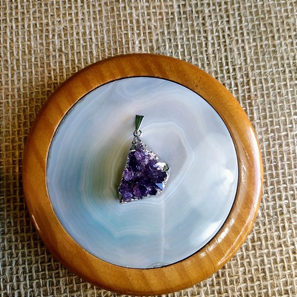 Pingente Drusa Ametista - Ródio Branco