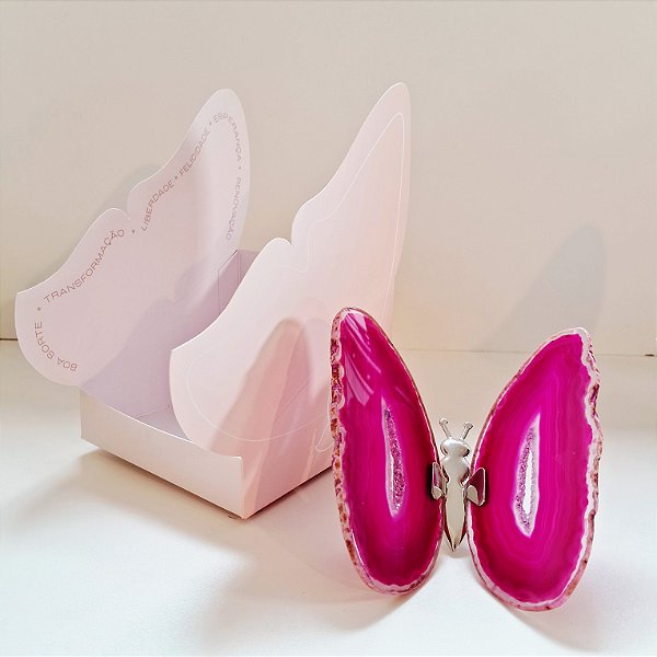 Borboleta Ágata Pink - Prata - Coleção Asas