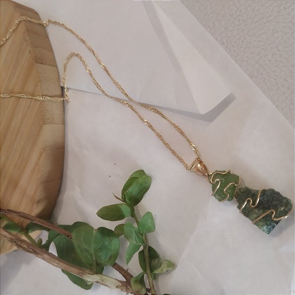 Colar Turmalina Verde Dupla - Folheado a Ouro