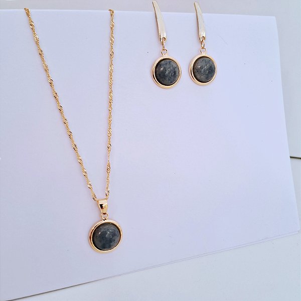 Conjunto Colar e Brinco Redondo - Folheado a Ouro