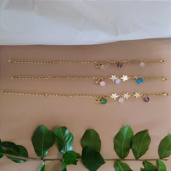 Pulseira Flores - Folheada a Ouro