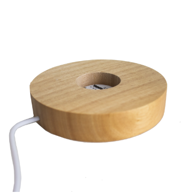 Base Redonda De Madeira LED 10cm - Amarela