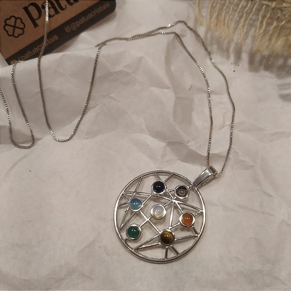 Colar Longo Mandala - Ródio Branco