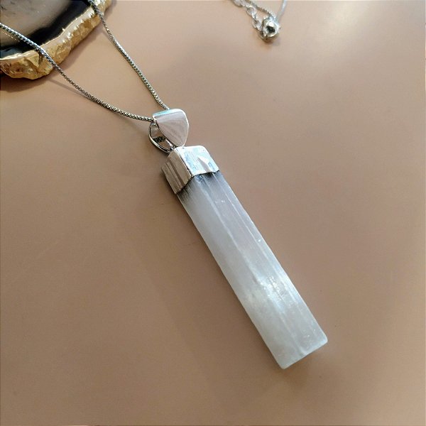 Colar Selenita Branca - Ródio Branco