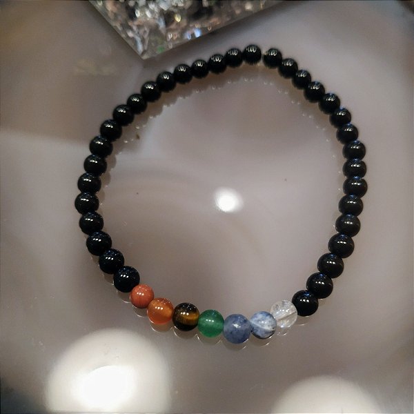 Pulseira 4mm Chakras Turmalina Negra