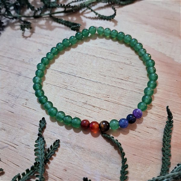 Pulseira 4mm Chakras  Quartzo Verde