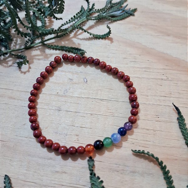 Pulseira 4mm Chakras Jaspe Vermelho