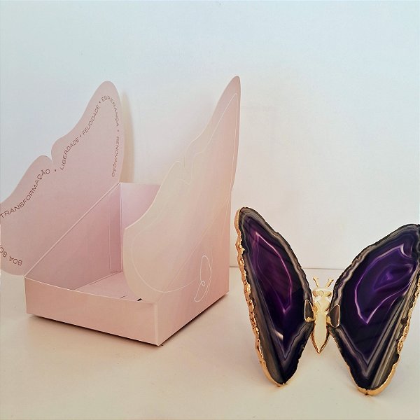 Borboleta Ágata Roxa - Borda Dourada - Coleção Asas