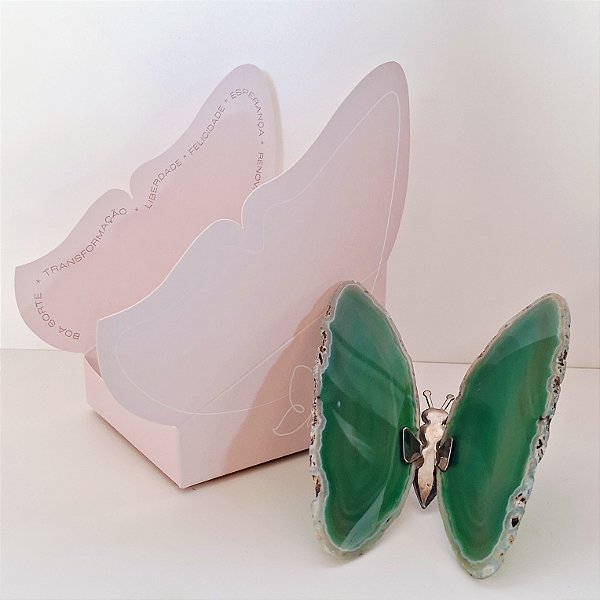 Borboleta Ágata Verde - Prata - Coleção Asas