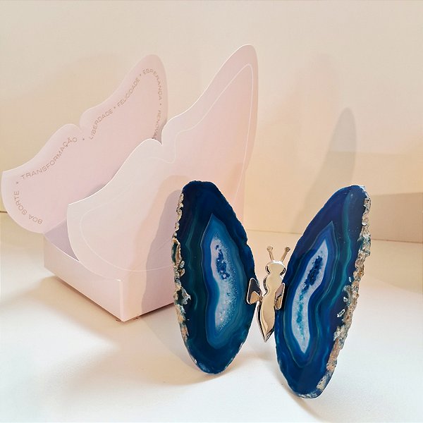 Borboleta Ágata Azul - Prata - Coleção Asas