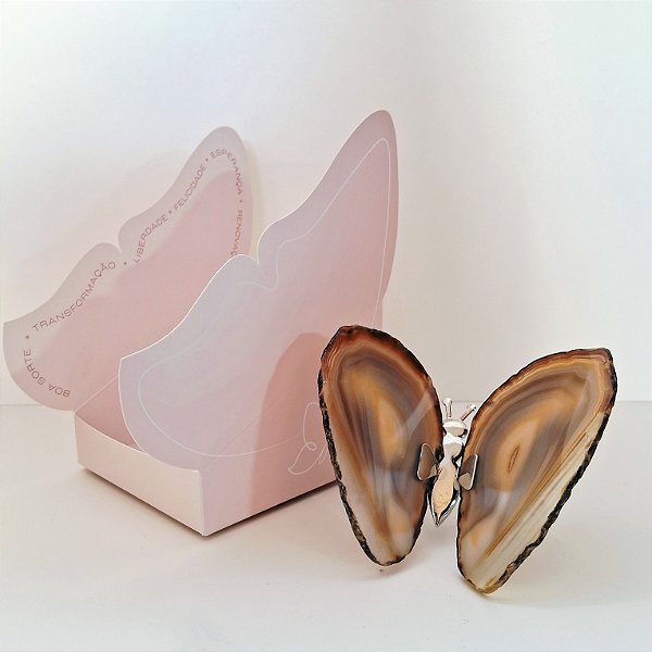 Borboleta Ágata Marrom - Prata - Coleção Asas