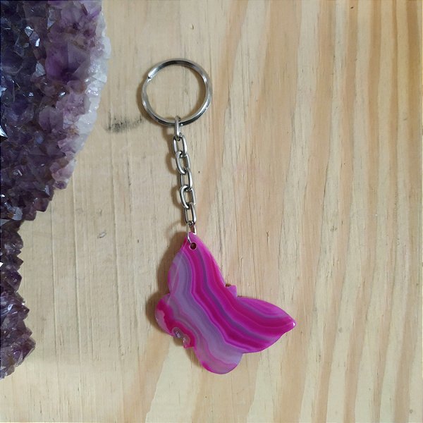 Chaveiro Borboleta de Ágata Rosa