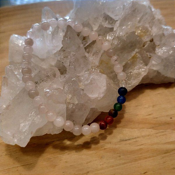 Pulseira 4mm Chakras Quartzo Rosa