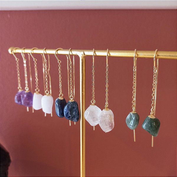 Brinco Suspenso Cristal Rolado - Folheado a Ouro