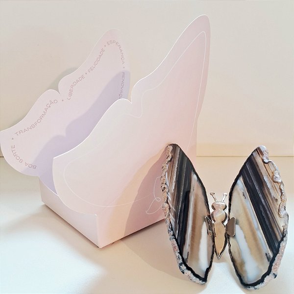 Borboleta Ágata Preta - Prata - Coleção Asas