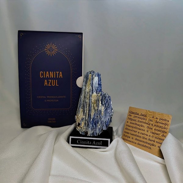 Cianita Azul Base de Madeira - Coleção Feng Shui Tranquilidade