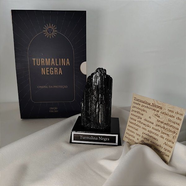 Turmalina Negra Base de Madeira - Coleção Feng Shui Proteção